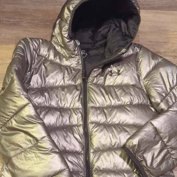 Girls Jacket Puffer UA Prime Under Armour Metallic Pewter Water Resistant-sz lg - Picture 1 of 5